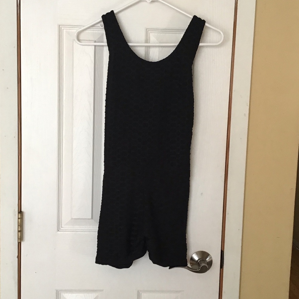 Black Textured Sleeveless Romper